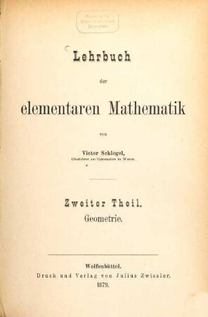 Lehrbuch der elementaren Mathematik, 2