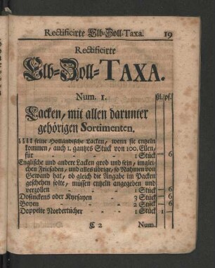 Rectificirte Elb-Zoll-Taxa.