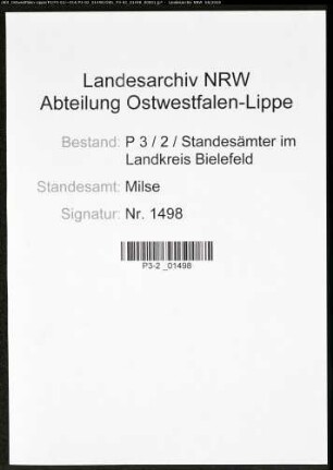 Sterberegister Standesamt Milse