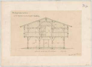 Thiersch, August ; München; Landwirtschaftsausstellung, Oberbayerisches Wohnhaus - Hinterbau (Schnitt)