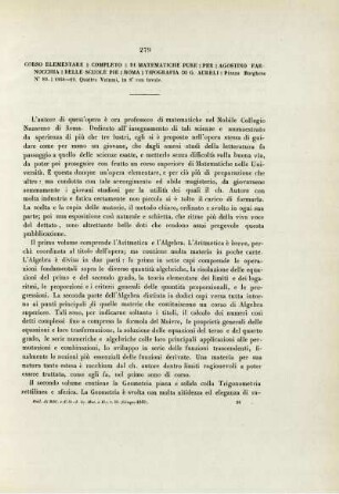 Corso elementare completo di matematiche ure per agostiono farnocchia delle scuole pie roma tipografia di G. Aureli.