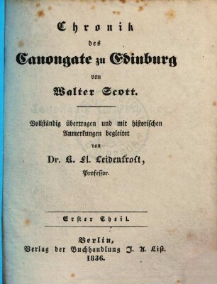 Chronik des Canongate zu Edinburg, 1