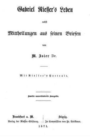 Gabriel Riessers gesammelte Schriften / hrsg. von M. Isler