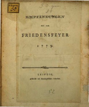 Empfindungen Bey Der Friedensfeyer 1779.