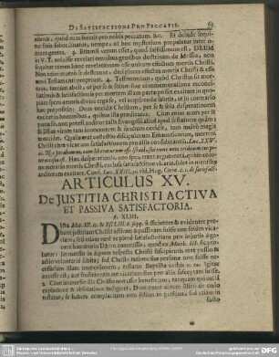 Articulus XV. De Justitia Christi Activa Et Passiva Satisfactoria