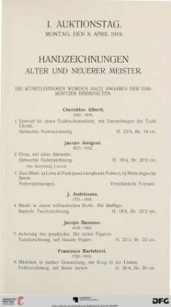 Handzeichnungen alter und neuerer Meister (Nr. 1-179)