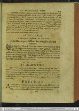Artic. CXVIII. Poena raptus virginum, au[t] nuptarum. Straff derjenigen, so Eheweiber, oder Jungfrauen entführen