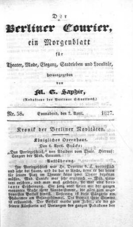 Nr. 58, Sonnabend, den 7. April 1827