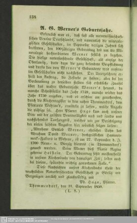 A. G. Werner´s Geburtsjahr
