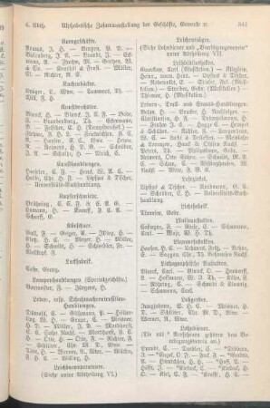 Lackfabrik. Lampenhandlungen. Leder-, resp. Schuhmacherutensilien-Handlungen. Leichdornoperateure. Leichenträger. Leihbibliotheken. Leinen-, Drell- und Stouts-Handlungen. Lesezirkel. Lichtfabrik. Liniiranstalten. Liqueurfabriken. Lithographische Anstalten. Lohgerber. Lohndiener. [Lumpenhandlungen.]
