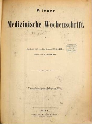 Wiener medizinische Wochenschrift : WMW ; international medical journal. 44. 1894