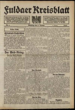 Erste Ausgabe vom Dienstag, den 05. Januar 1915.
