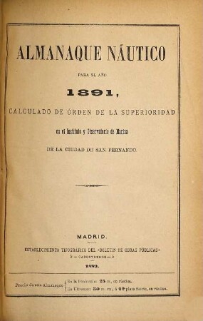 Almanaque náutico : para el año .... 1891 (1889)