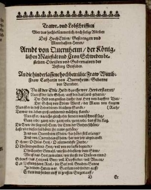 Trawr- und Lobschrifften Uber das ... seelige Ableben Deß ... Arndt von Quernheim ...