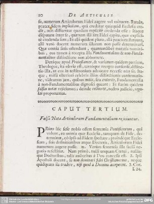 Caput Tertium. Falsae Notae Articulorum Fundamentalium rejiciuntur