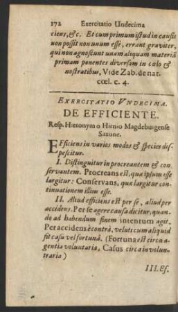 Exercitatio Undecima. De Efficiente.
