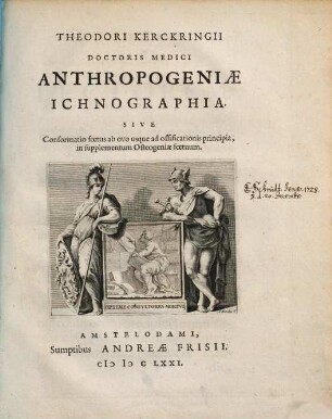 Theodori Kerckringii Anthropogeniae ichnographia : sive conformatio foetus ab ovo usque ad ossificationis principia, in supplementum osteogeniae foetuum