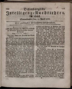 XV. Stück.: Sonnabends: den 13. April 1776.