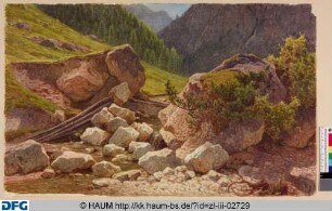 Felsen vor einer Gebirgslandschaft