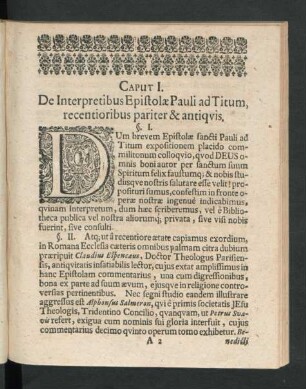 Caput I. De Interpretibus Epistolae Pauli ad Titum recentioribus pariter & antiquis.