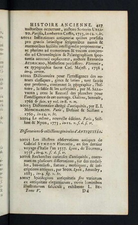 417-420, Dissertations & collections générales d´Antiquités