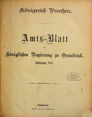 Amtsblatt für den Regierungsbezirk Osnabrück. 1887
