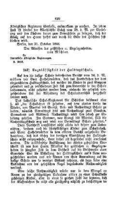 Unzulässigkeit der Halbtagsschule : [V. Elementarschulwesen]