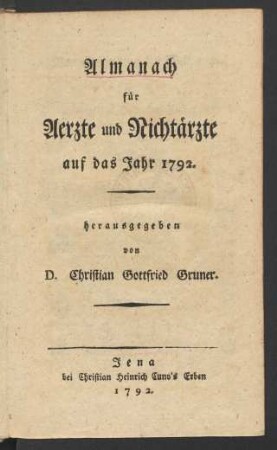 1792: Almanach für Aerzte und Nichtaerzte
