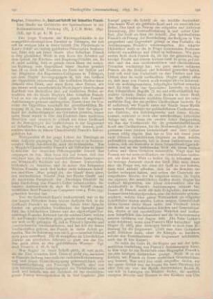191-193 [Rezension] Hegler, A., Geist und Schrift bei sebatian Franck. Eine Studie zur Geschichte des Spiritualismus in der Reformationszeit