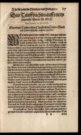 Das Tauffbüchlin auffs new zugericht ...