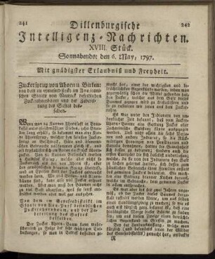 XVIII.Stück. Sonnabends: den 6. May 1797.