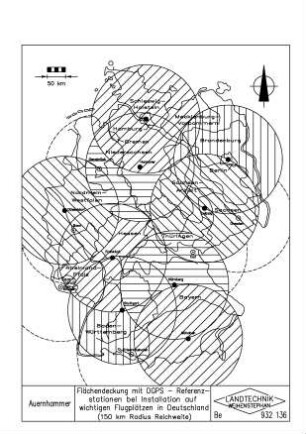 Flächendeckung mit DGPS - Referenzstationen bei Installation auf wichtigen Flugplätzen in Deutschland (150 km Radius Reichweite)
