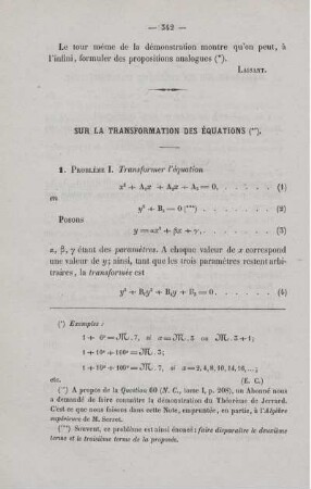 Sur la transformation des équations.