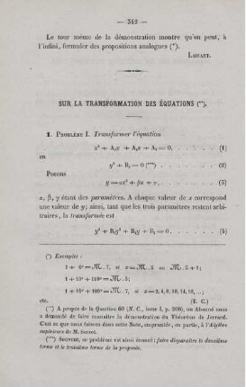 Sur la transformation des équations.