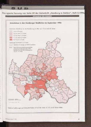 Arbeitslose in den Hamburger Stadtteilen im September 1995