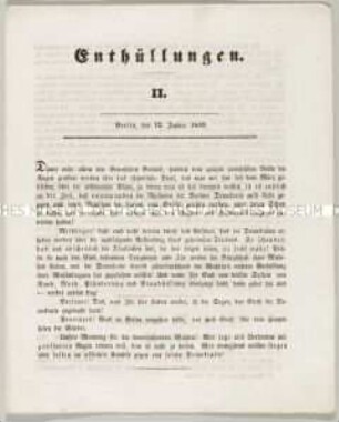 Flugschrift "Enthüllungen" Teil III, herausgegeben vom Verein zur Wahrung der Interessen der Provinzen; Berlin, 19. Jan. 1849