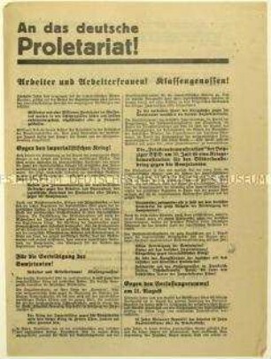 Flugblatt der KPD gegen die SPD und Aufruf zum Kampf gegen die Reichsregierung