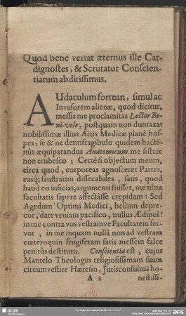 Quod bene vertat aeternus ille Cardignostes, & Scrutator Conscientiarum abditissimus