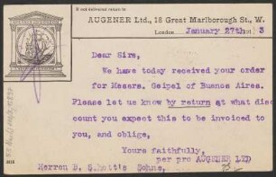 Brief an B. Schott's Söhne : 27.01.1913