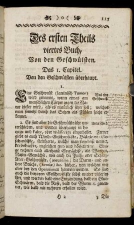 Des ersten Theils viertes Buch, Von den Geschwülsten.