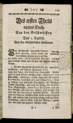 Des ersten Theils viertes Buch, Von den Geschwülsten.