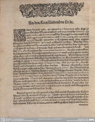 An den kunstliebenden Leser.