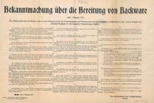 Bekanntmachung über die Bereitung von Backware : vom 5. Januar 1915