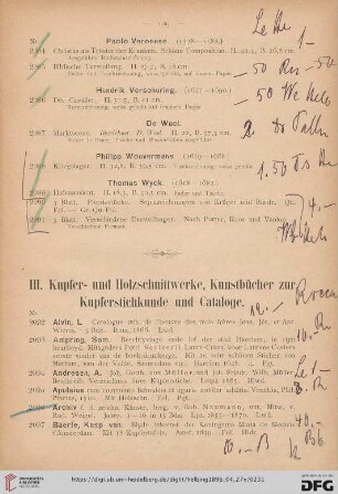 III. Kuper- und Holzschnittwerke, Kunstbücher zur Kupferstichkunde und Cataloge (Nr. 2092-2212)