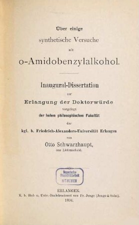 Über einige synthetische Versuche mit o-Amidobenzylalkohol