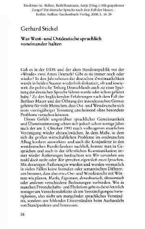 Was West- und Ostdeutsche sprachlich voneinander halten