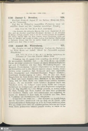 921. 1756, August 30. Wittenberg