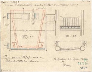 Fischer, Theodor; München; Haus Milker - Balkon - Blumenkörbe (Grundriss, Ansicht,Schnitt)
