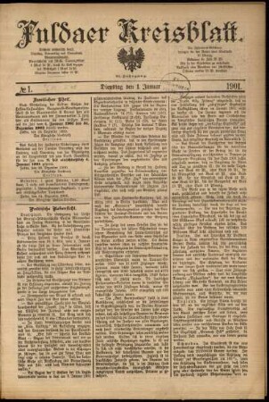 Erste Ausgabe vom Dienstag, den 01. Januar 1901.
