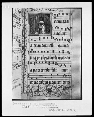 Graduale in zwei Bänden und ein dazugehöriges Antiphonar — Graduale — Initiale D mit der Ankündigung der Geburt des Johannes an Zacharias, Folio 51recto